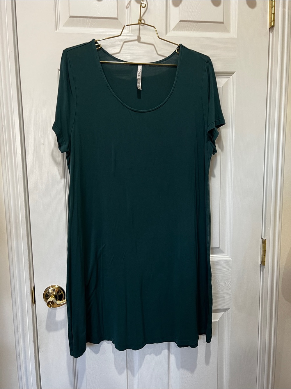 Soma Cool Nights Pajama Dress Tunic Top Scoop Neck Size Large Green Short Sleeve